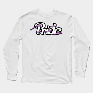 Bisexual pride flag colored ribbon wrapped around the letters of the word PRIDE Long Sleeve T-Shirt